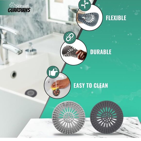 NWT (2) Strain Guardians Durable Silicone Sink Drain Strainers, Clog Free - Picture 9 of 9